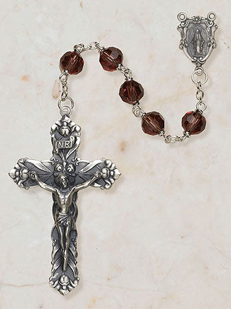 Sterling silver amethyst rosary with 6mm Austrian crystal beads and 1.75 inch crucifix by Creed Vienna Collection