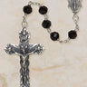 Sterling Silver Catholic Rosary with 6mm Black Austrian Crystal Beads and 1.75 inch Crucifix by Creed
