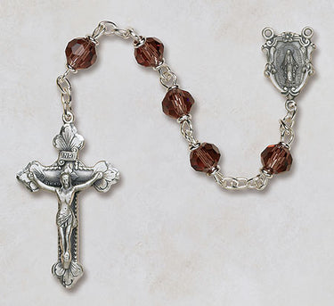 Sterling Silver Amethyst Crystal Catholic Rosary with 6mm Austrian Crystal Beads and 1.75 inch Crucifix by Creed