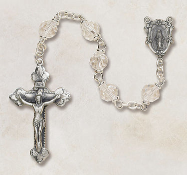 Sterling silver clear crystal rosary with 6mm Austrian beads and 1.75 inch crucifix Vienna Collection