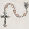 Sterling silver rose pink crystal rosary with 6mm Austrian beads and 1.75 inch crucifix Vienna Collection