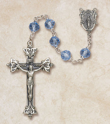 Sterling silver rosary with 6mm clear Austrian crystal beads and 1-3/4 inch crucifix by Creed Vienna Collection