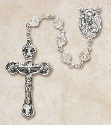 Sterling Silver Clear Crystal Catholic Rosary with 6mm Austrian crystal beads and 1.75 inch crucifix by Creed