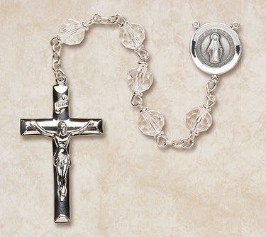 Sterling Silver Clear Crystal Catholic Rosary with 6mm Austrian crystal beads and 1.75 inch crucifix by Creed