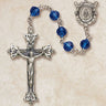 Sterling Silver Sapphire Catholic Rosary with 6mm Austrian Crystal Beads and 1.75 inch Crucifix by Creed Vienna Collection