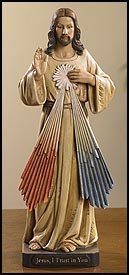 Divine Mercy Jesus statue 8 inches hand-painted Toscana Collection with red and white rays