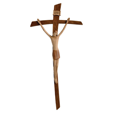15 inch walnut wood wall crucifix with resin corpus, handcrafted Catholic religious wall decor
