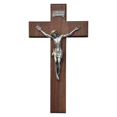 12 inch walnut wood wall crucifix with resin corpus handcrafted Catholic home decor by RosaryCard