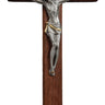 8 inch walnut wood standing crucifix with pewter corpus for Catholic desk and personal prayer space