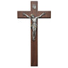 18 inch walnut wood Catholic wall crucifix with pewter corpus handcrafted in USA