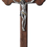 11.5 inch walnut wood standing crucifix with detailed pewter corpus for Catholic home altar and prayer space