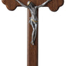 9 inch walnut wood standing table crucifix with detailed resin corpus and stable base by RosaryCard