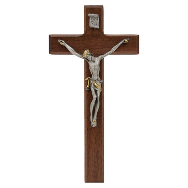 7 inch traditional hardwood wall crucifix with detailed resin corpus by RosaryCard