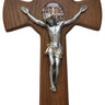 13 inch wood St. Benedict wall crucifix with silver corpus and hand-painted details