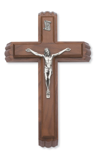 11 inch walnut finish sick call crucifix set with candles and holy water bottle for anointing of the sick