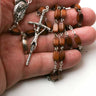 Brown rectangular wooden bead Catholic rosary with 10mm beads, 2.5 inch Papal crucifix, and oxidized chain by RosaryCard