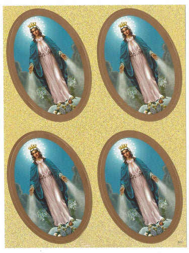 Miraculous Medal Catholic stickers sheet featuring 4 stickers of Our Lady, 2x3 inches each, by RosaryCard