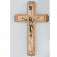 13 inch solid oak Catholic sick call set with crucifix, dual candle holders, and holy water bottle - handcrafted in USA