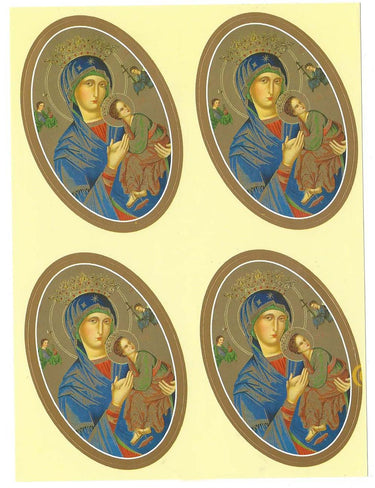 Our Lady of Perpetual Help Catholic oval stickers 4-pack 2x3 inches Byzantine icon