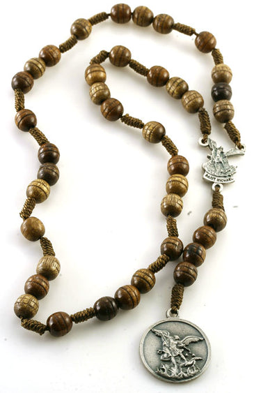 St Michael Archangel Chaplet Brown Wood Beads on Cord Made in Brazil 10 Inches