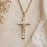 St. Benedict Crucifix Necklace Father's Day gift β sterling silver cross with gold corpus, 14kt gold-filled curb chain, patron saint of protection, made in USA by Bliss