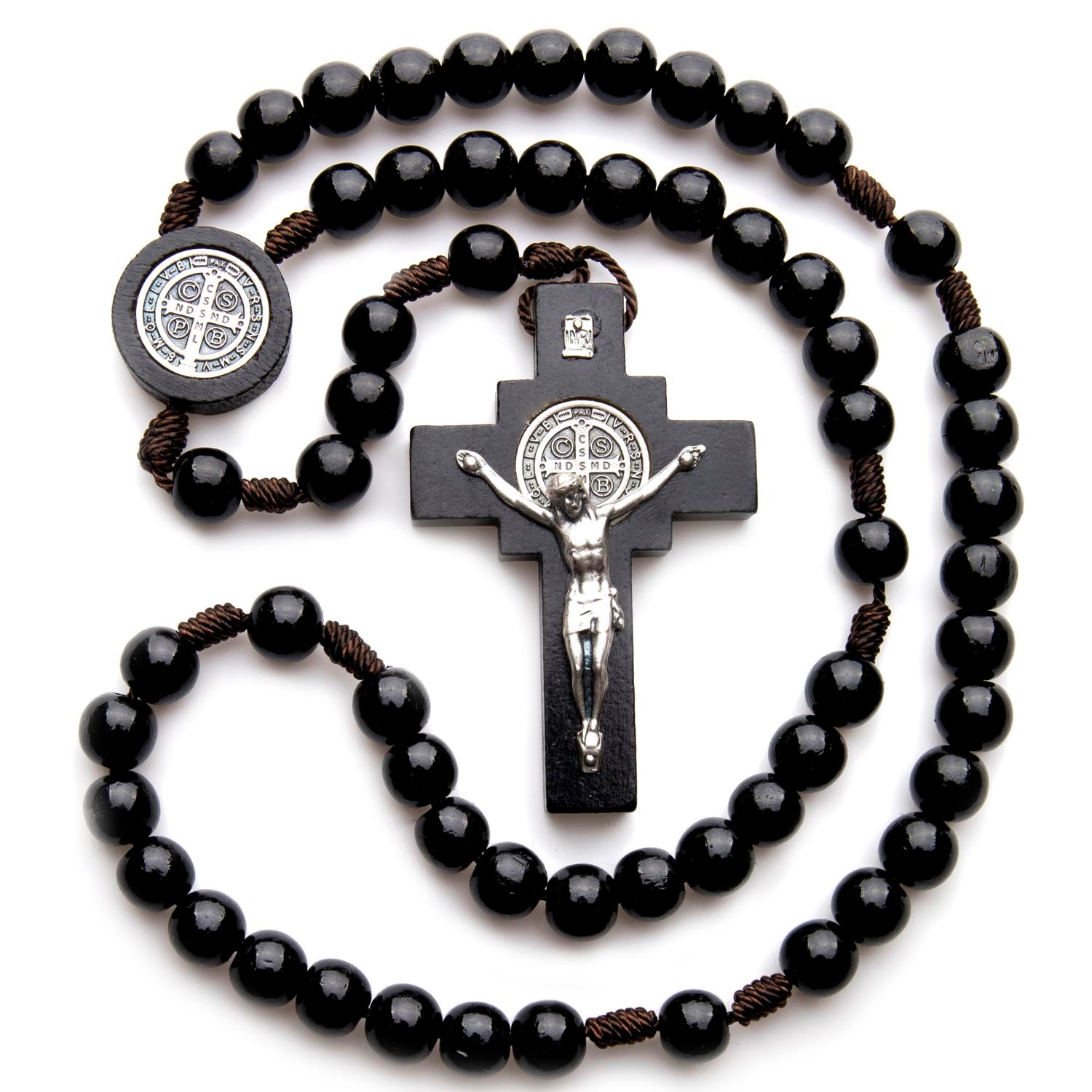 6 Pcs Wooden St. Benedict Rosary Prayer Beads With Crucifix - *SOLD AS DEFECTIVE*