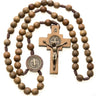 St. Benedict Rosary with 10mm brown wood beads, medallion center, and crucifix on cord
