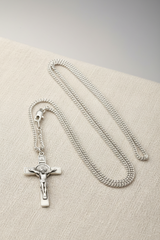 Sterling Silver Large St. Benedict Crucifix Necklace - 24" Chain