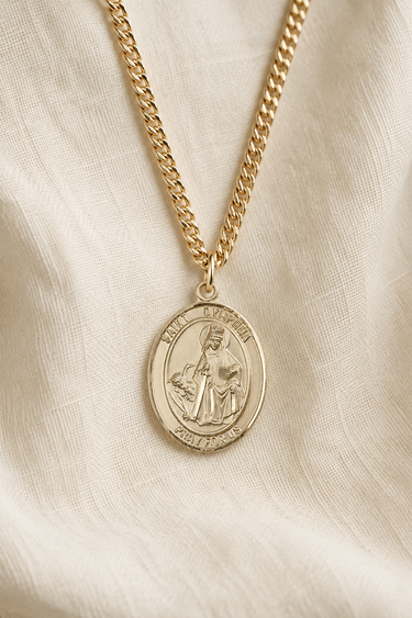 St Dymphna 14KT Gold Filled oval medal necklace on 24" chain