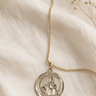 14KT Gold Filled St Dymphna round medal necklace for women on 18" chain