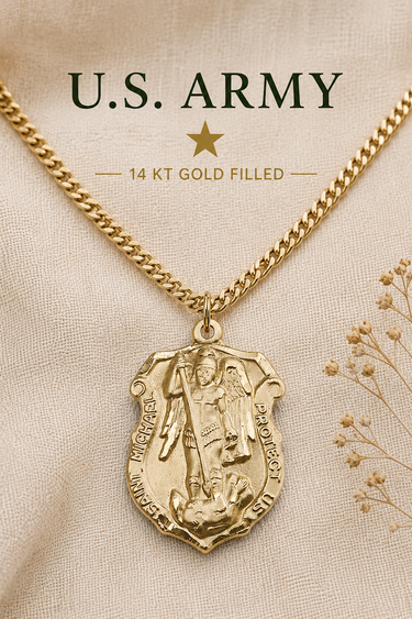 St Michael gold filled US Army medal necklace