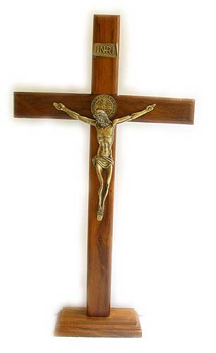 16.5 inch large standing Catholic crucifix with detailed corpus and stable base for tabletop display on home altars, mantels, or desks