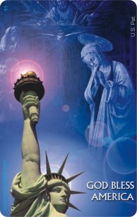 Blessed Mary God Bless America Catholic Rosary Card with credit card size tactile beads by RosaryCard