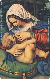 Mary Nursing Jesus Catholic Rosary Card with credit card size tactile prayer beads by RosaryCard