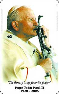 John Paul II traditional credit card sized rosary prayer card with tactile raised beads for wallet