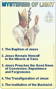 John Paul II Mysteries of Light credit card sized rosary prayer card with tactile raised beads