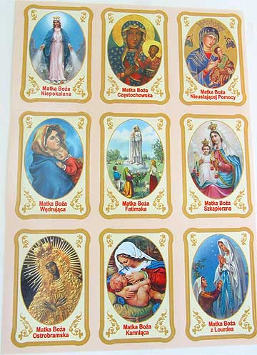 Blessed Virgin Mary Catholic sticker sheet with 9 premium Marian devotional stickers for religious education and rosary cases
