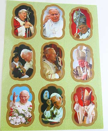 Pope John Paul II Catholic Stickers Sheet - 9 High-Quality Religious Stickers 4.5 x 5.25 inches by RosaryCard
