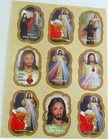 Large Divine Mercy Catholic Sticker Sheet with 9 Jesus I Trust in You stickers, 1.5 x 1.75 inches each, made in USA