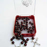 5mm round dark wood bead Catholic pocket rosary with brown finish and crucifix, 18 inch small prayer beads