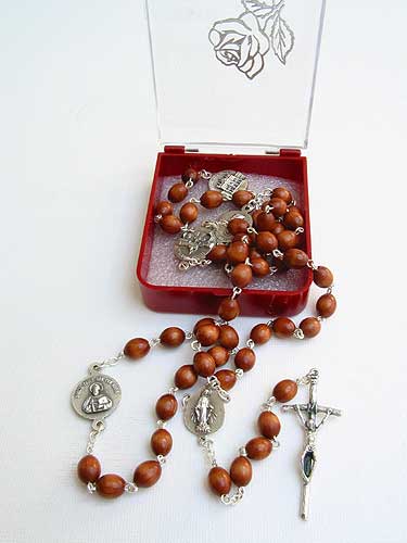 Brown wooden Catholic rosary with 7mm beads, 20 inch traditional design, gift boxed