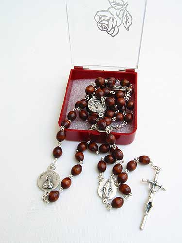 Dark brown wooden bead Catholic rosary with 7mm beads, oxidized chain, and traditional crucifix by RosaryCard