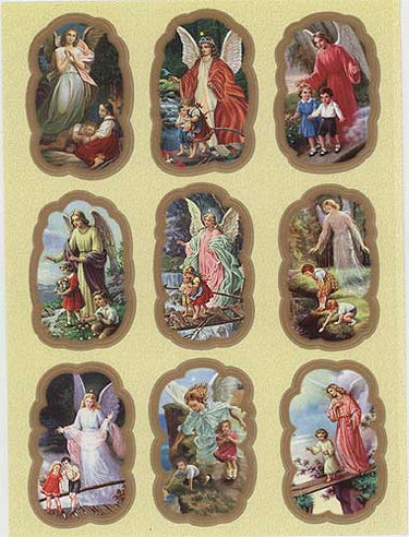 Guardian Angel Catholic stickers sheet featuring 9 angelic stickers 4.5x5.25 inches by RosaryCard
