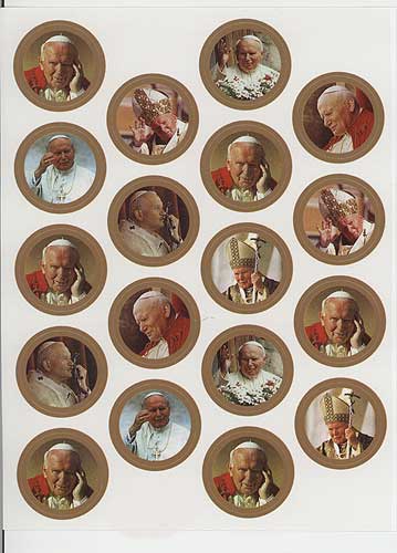 Pope John Paul II Catholic sticker sheet with 18 images 4.5x5.25 inches by RosaryCard