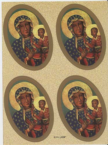 Our Lady of Czestochowa Black Madonna Catholic Stickers sheet with 4 large icons 4.5x5.25 inches