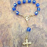 Blue glass one decade rosary with 5mm beads, compact pocket size for Catholic daily prayer and devotion