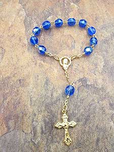 Blue glass one decade rosary with 5mm beads, compact pocket size for Catholic daily prayer and devotion