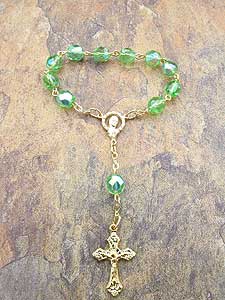 Green glass one decade rosary with 5mm translucent beads and crucifix, hopeful Catholic finger rosary by RosaryCard