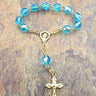 Blue glass one decade rosary with 5mm translucent beads and crucifix, compact Catholic finger rosary by RosaryCard
