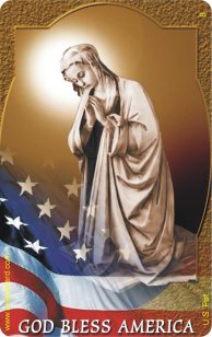 Madonna over US Flag Catholic patriotic Rosary Card with raised tactile beads on durable plastic credit card size by RosaryCard